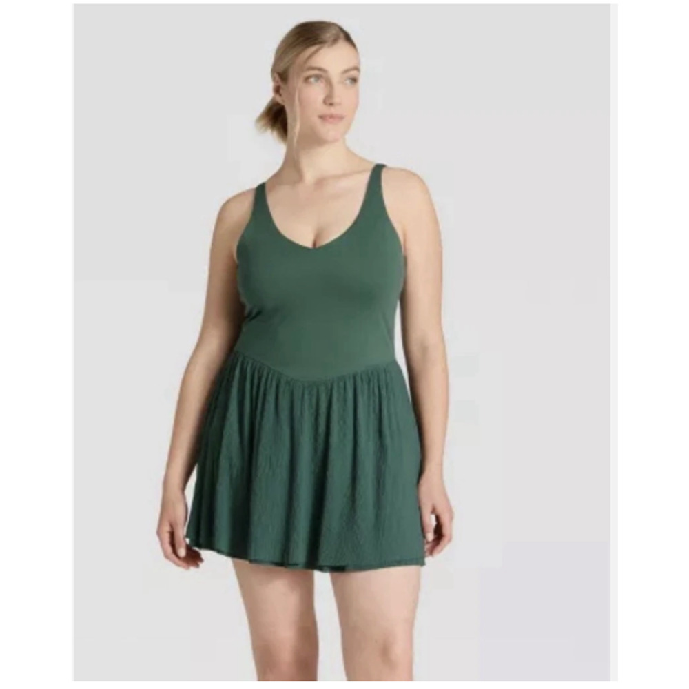 Knit Plisse Active Dress XL Green NWT All In Motion